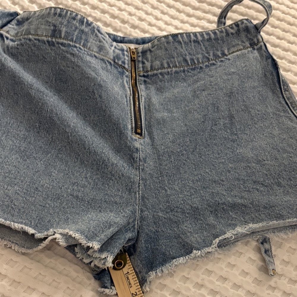 Altar'd State Blue Denim Wrap Short Skort with Side Tie Zipper Front SZ M - Picture 10 of 11